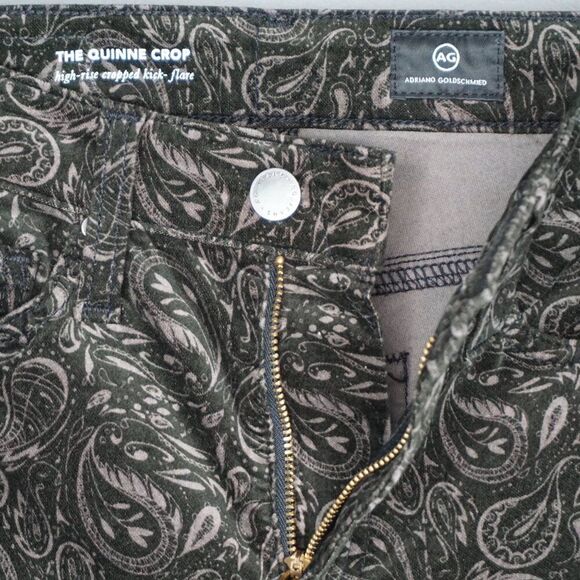 New AG The Quinne Crop High Rise Kick Flare Velvet Pant in Gallant Paisley sz 23 - Picture 14 of 15